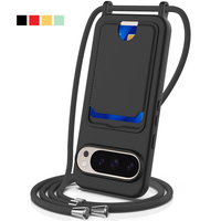 Étui avec fente pour cartes pour Google Pixel 8 9 10 11 Pro XL / 8 9 10 11 Pro / 11 8a, avec cordon réglable, coque en TPU souple au toucher silicone