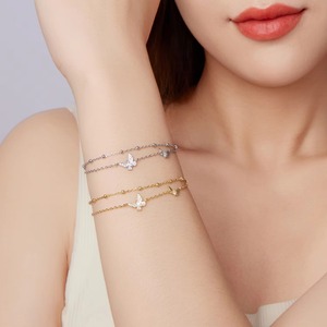 Double-Layer Butterfly <b>Bracelet</b> 925 Sterling Silver Dainty Beaded Chain Adjustable for Women <b>Charm</b> <b>Bead</b> Fine Jewelry Gift - Product Image 6