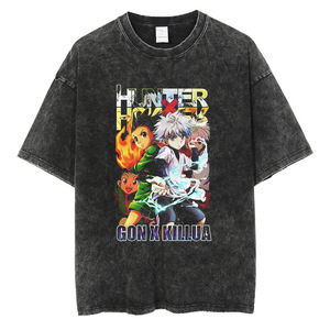 700 tipos de camisetas personalizadas fabricantes de algodón negro pesado lavado ácido Vintage gráfico <span class=keywords><strong>HXH</strong></span> Gon Killua Anime hombres camiseta - Product Image 3