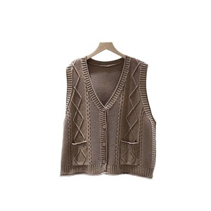 ODM Solid Color Elegant Women Soft Cotton Cashmere <strong>Black</strong> <strong>Cardigan</strong> Material Sweater Vest <strong>with</strong> <strong>Pockets</strong> - Product Image 2