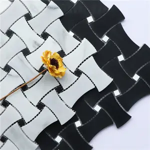 Square Waterjet Marble Mosaic Tiles Beige Square Stone Mosaic