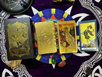 Prêt Stock PVC plastique feuille d'or Tarot cartes 12*7cm Divination jeux de société étanche astrologie Oracle Deck avec livret