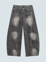 Fabricant de jeans personnalisés à effet éclaboussures de peinture pour femme, pantalon en denim baggy coupe fer à cheval, délavé gris sale, style streetwear
