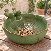 Double Bol Lotus pour Oiseaux en Céramique, Décoration de Jardin, Glacure Verte Vintage, Mangeoire à Oiseaux, Plateau à Bijoux et Objets Décoratifs, Vente en Gros