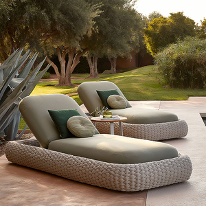 Chaise longue <span class=keywords><strong>de</strong></span> <span class=keywords><strong>jardin</strong></span> moderne imperméable en aluminium et corde pour hôtel, chaise longue <span class=keywords><strong>de</strong></span> piscine - Product Image 2