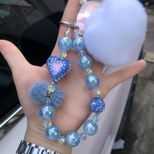 Vente chaude nouveau vert amour frais mode réseau à la main bricolage perle sac chaîne lapin fourrure boule téléphone portable chaîne - Product Image 4