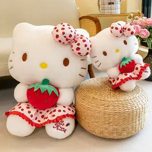 Alta calidad HK gato abrazando fresa dibujos animados periférico muñeco de peluche Squishy niños Regalo de Cumpleaños encantador regalo de San Valentín