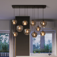 Luminaire suspendu en verre avec abat-jour gris fumé, style industriel, blanc chaud, hauteur réglable, pour îlot de cuisine intérieur de restaurant