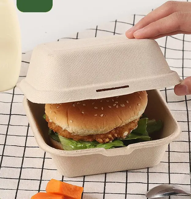 Contenedor de alimentos desechables Biodegradable, ecológico, para llevar hamburguesas