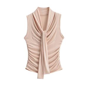 Blusa Casual Adelgazante para Mujer, Top de Punto sin Mangas con Tirantes de Lazo y Detalle Arrugado, Estilo Femenino - Product Image 6