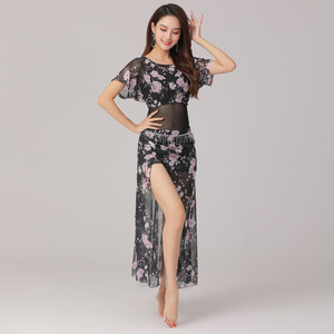 Sexy cómodo malla color estampado leopardo estampado flor patrón <span class=keywords><strong>disfraces</strong></span> vestido conjunto para mujer danza del vientre ropa - Product Image 3