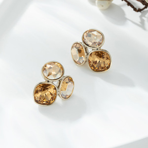 Geometric Stud Earrings S925 Silver Oval Crystal Bezel Setting Party Fashion Jewelry - Product Image 4