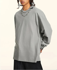 OEM ODM T-shirt basique à col rond anti-rides personnalisé pour hommes T-shirt oversize en coton à épaules tombantes et à manches longues - Product Image 1