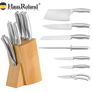 Set pisau pemotong tulang, stainless steel steak roti paring daging dengan pemegang pisau blok kayu