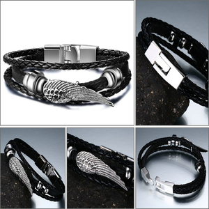 Gioielli di moda in acciaio inox chiusura magnetica angelo bracciale ad ala per gli uomini - Product Image 6