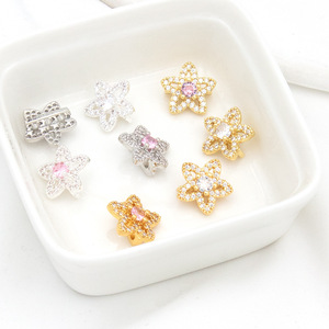 Five-Pointed Star Spacer <b>Bead</b> 14k Gold Plated Copper Micro <b>Set</b> Zircon DIY Jewelry Findings D43 - Product Image 1