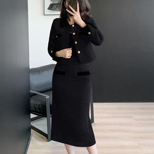 Polyester Casual Autumn Solid Button Pockets Turn Down Collar Khaki Women's Two Pieces Tweed Midi <strong>Skirt</strong> Suit Jackets <strong>Blazer</strong> <strong>Set</strong> - Product Image 5