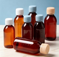 Bouteille pharmaceutique en PET ambré de 100 ml en gros avec bouchon antivol, conteneur vide pour sirop contre la toux et médicaments liquides oraux