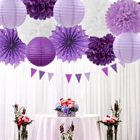 Décorations de fête violet-blanc lavande – Guirlandes, lanternes en papier, éventails, pompons pour anniversaire de femme ou de fille, mariage, fiançailles, enterrement de vie de jeune fille