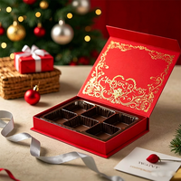 Boîte Cadeau Chocolat Luxe Rouge et Or avec Impression Dorée, Emballage Premium pour Cadeaux d'Entreprise avec Plateau Intérieur à 6 Cavités pour les Fêtes