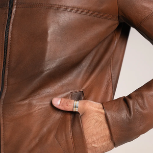 Veste en cuir de mouton vieilli marron pour homme, style motard vintage, respirante et tendance - Product Image 2