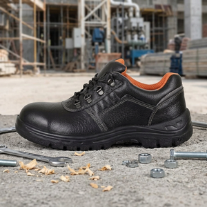 Chaussures de sécurité noires pour hommes à embout d'acier, anti-écrasement, anti-perforation, respirantes, en cuir, basses, toutes saisons, pour la construction et l'usine - Product Image 1