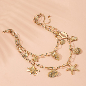 Multi-capa océano estilo chapado en oro de aleación de tortuga estrella de mar Conce de personalidad bohemio grueso collar de cadena - Product Image 3