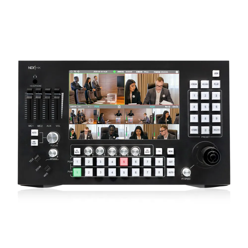 Studio Mixer Apparatuur Video Camera Switcher Ndi Live Streaming Encoder Gids Controller Broadcast Video Mixer Switcher