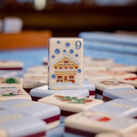 Collection Thème Ski 2026 : Ensemble de Tuiles de Mahjong Américain Bleu Cabane Forestière, Ensemble de Luxe 3 Couches – Cadeau d'Anniversaire ou pour la Famille