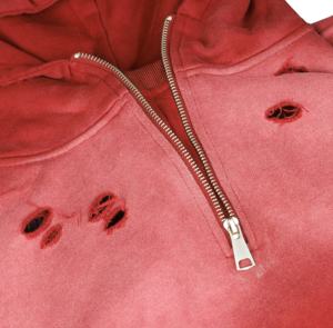 Sudadera con Capucha para Hombre, Estilo Desgastado, Lavado Ácido, 100% Algodón, Talla Grande, Cierre de Cremallera de un Cuarto, Tejido de Rizo, Serigrafía de Letras, 450 g/m², Otoño - Product Image 5