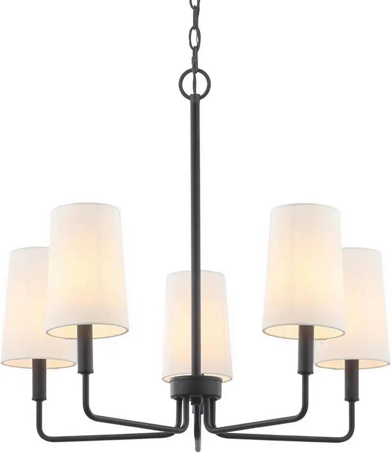 Farmhouse Chandelier Lighting Fixture 5-Light Modern Island Light for Kitchen Dining Room Matte Black Finished with White Fabric