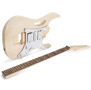 DIY गिटार किट 7V इलेक्ट्रिक गिटार अधूरा गिटार किट प्रकार की सुगन्धित Fretboard 22 Frets पैमाने लंबाई 25.5"