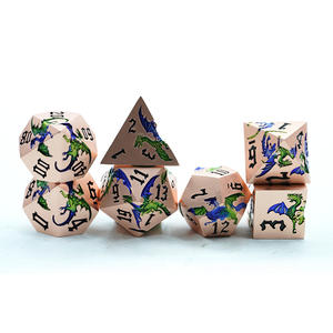 مجموعة نرد معدنية نحاسية عالية الجودة على شكل تنين أزرق وأخضر متعدد الأوجه لألعاب تقمص الأدوار (RPG) - قصة الهالوين - Product Image 1