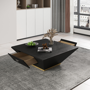 Voxhome ห้องนั่งเล่นสีดำอเนกประสงค์ทำจากไม้รูปสี่เหลี่ยมทันสมัยและวัสดุเก็บของสีดำ - Product Image 2
