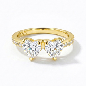 Bague de fiançailles en argent sterling S925 avec moissanite double cœur, tige pavée, bijou romantique, cadeau pour femmes - Product Image 6