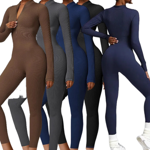 <strong>Women's</strong> Seamless Zipper Yoga <strong>Jumpsuit</strong> Quick Dry <strong>Lightweight</strong> Fitness Bodysuit Breathable and Quick Dry <strong>Jumpsuit</strong> - Product Image 1