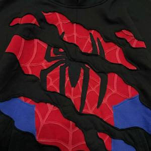 Sweat-shirts pour hommes surdimensionnés à coupe ample, en coton French Terry, style streetwear Y2K grunge, avec appliqué graphique toile d'araignée, vente en gros personnalisée - Product Image 2
