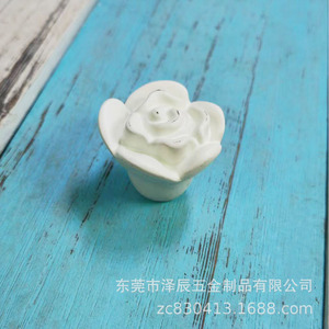 Rose Shaped Zinc Alloy Cabinet Handle Baking <b>White</b> Paint Durable Contemporary Design For Cabinet <b>Doors</b> - Product Image 2