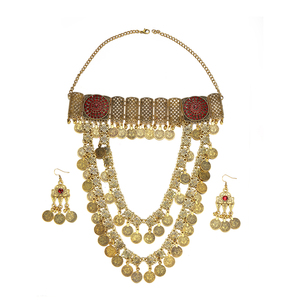 Conjunto de Collar Boho con Monedas Doradas para Mujer, Gargantilla Étnica Vintage, Joyería Nupcial Árabe India de Varias Capas - Product Image 4