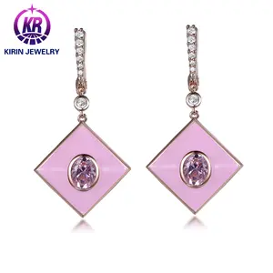 diamond pendant earrings pink 925 Sterling Silver pendant earrings women's lucky jewelry