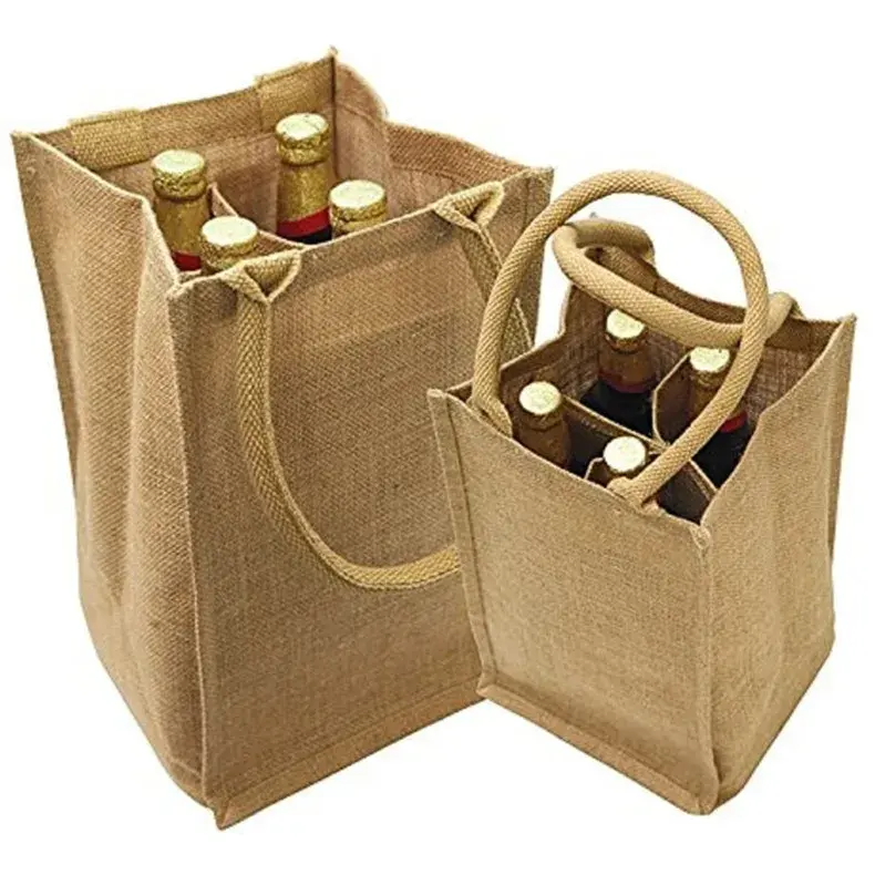 थोक कस्टम मुद्रित इको फ्रेंडली बर्लाप बोतल टोटे जूट वाइन बैग बैग में महिला के लिए किराना टोटे बैग खरीदने वाली जूट की खरीदारी