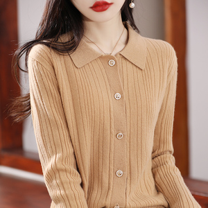 Cardigã Feminino de Lã 100% Tricotado, Quente, Confortável, Elegante, Versátil, Liso, Casual, Respirável, com Fenda e Manga Comprida para o Inverno - Product Image 3