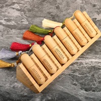 Botol Parfum Roll-on Ramah Lingkungan dari Bambu Alami, Wadah Kosong dengan Botol Kaca di Dalam, Berbentuk Bambu, Dilengkapi Rumbai