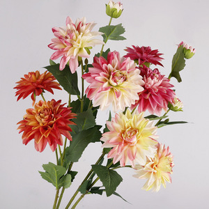 Artificial Dahlias 3 Heads High Simulation Plastic <b>Wire</b> Cloth Wedding Home Decor Indoor Floral Arrangement Prop - Product Image 2