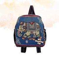 Sac à dos unisexe en toile avec fermeture éclair, broderie florale éléphant, sac à compartiments multiples, mignon et tendance, style ethnique chinois, cartable