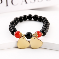 Bracelet en perles d'obsidienne Ywyougang, breloque cœur vierge gravable, élastique, assorti pour couple, cadeau de Saint-Valentin