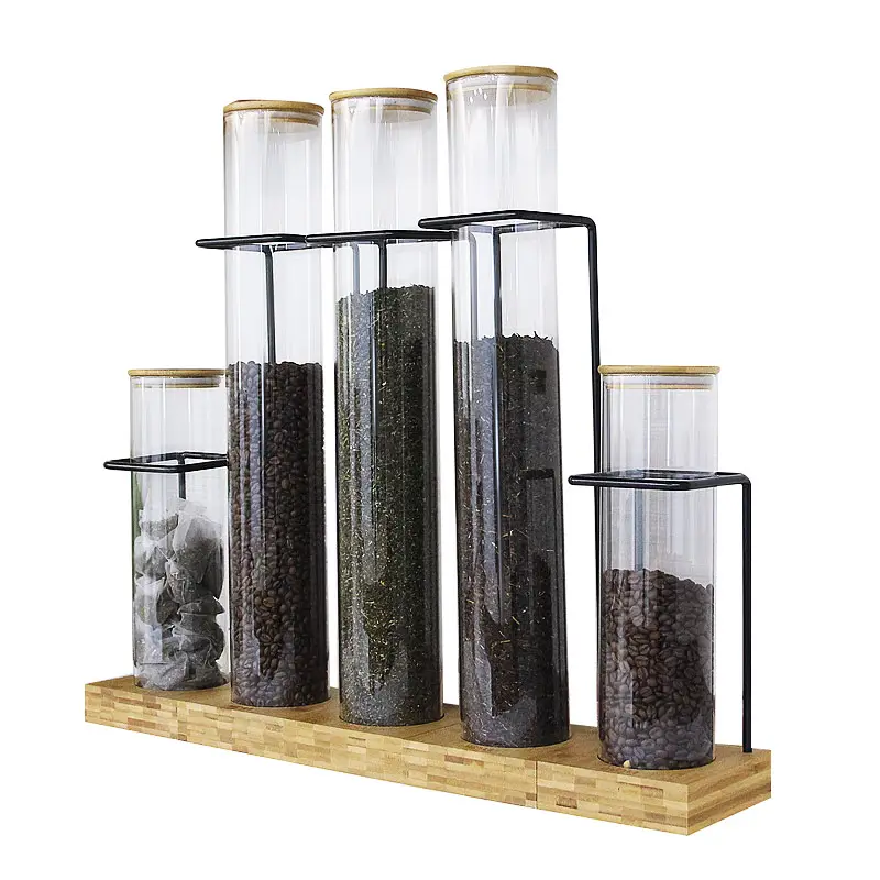 Glass test tube tea coffee beans nuts dried fruit borosilicate glass storage jars with display shelf