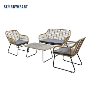 Starryheart ชุดโซฟาหวาย4ที่นั่งสำหรับสวน, เฟอร์นิเจอร์กลางแจ้ง PE ทุกสภาพอากาศ - Product Image 1