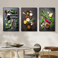 Peinture Art Déco Impressionniste sur Toile, Affiche Murale 3 Pièces Thème Cuisine, Décoration Murale de Salle à Manger en Porcelaine Cristalline, Décoration Intérieure