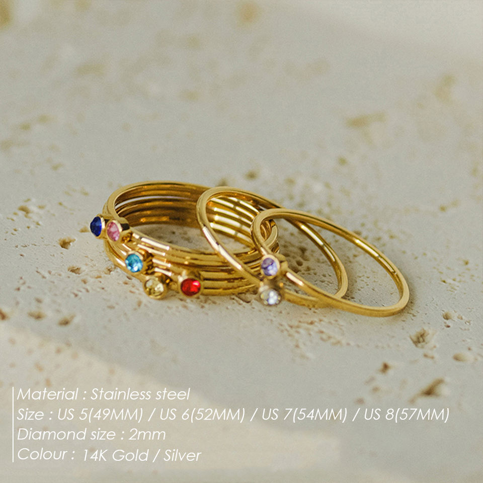 EMANCO Personalized Birthstone Stackable Colorful Rings Stainless Steel ...